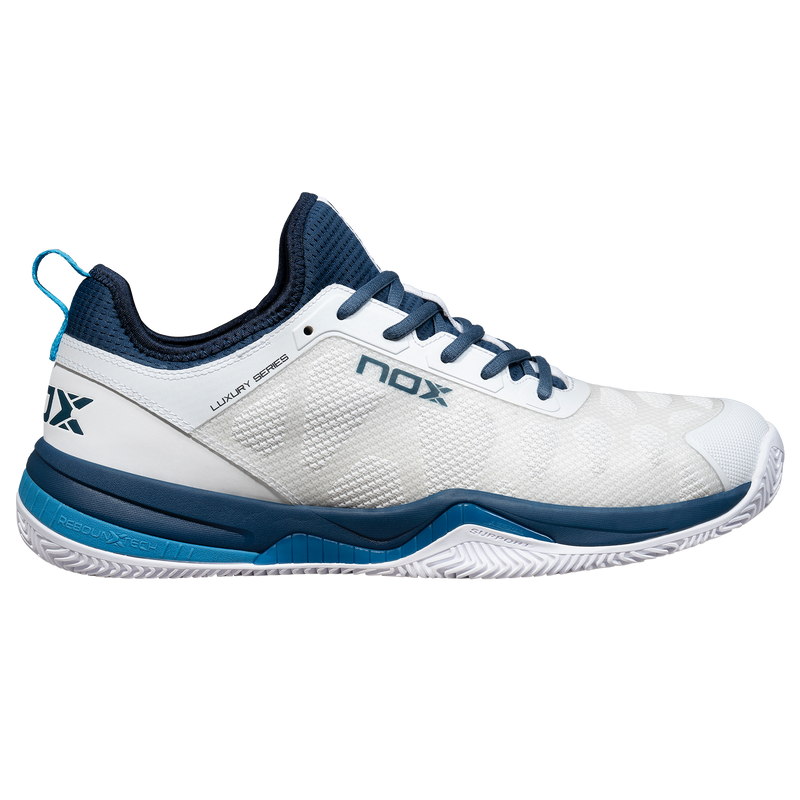 Chaussures de padel Homme Nox Nerbo Blanc/Bleu profil extérieur - Esprit Padel Shop