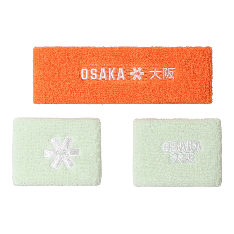 Poignets éponge et Bandeau éponge Osaka Orange/Vert - Esprit Padel Shop