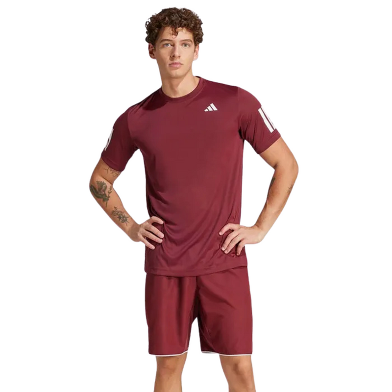 T-shirt Adidas Club 3 Stripes Rouge - Esprit Padel Shop