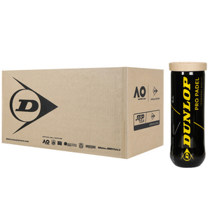 Carton contenant 24 tubes de 3 balles de padel Dunlop approuvées par la Fédération Internationale de Padel