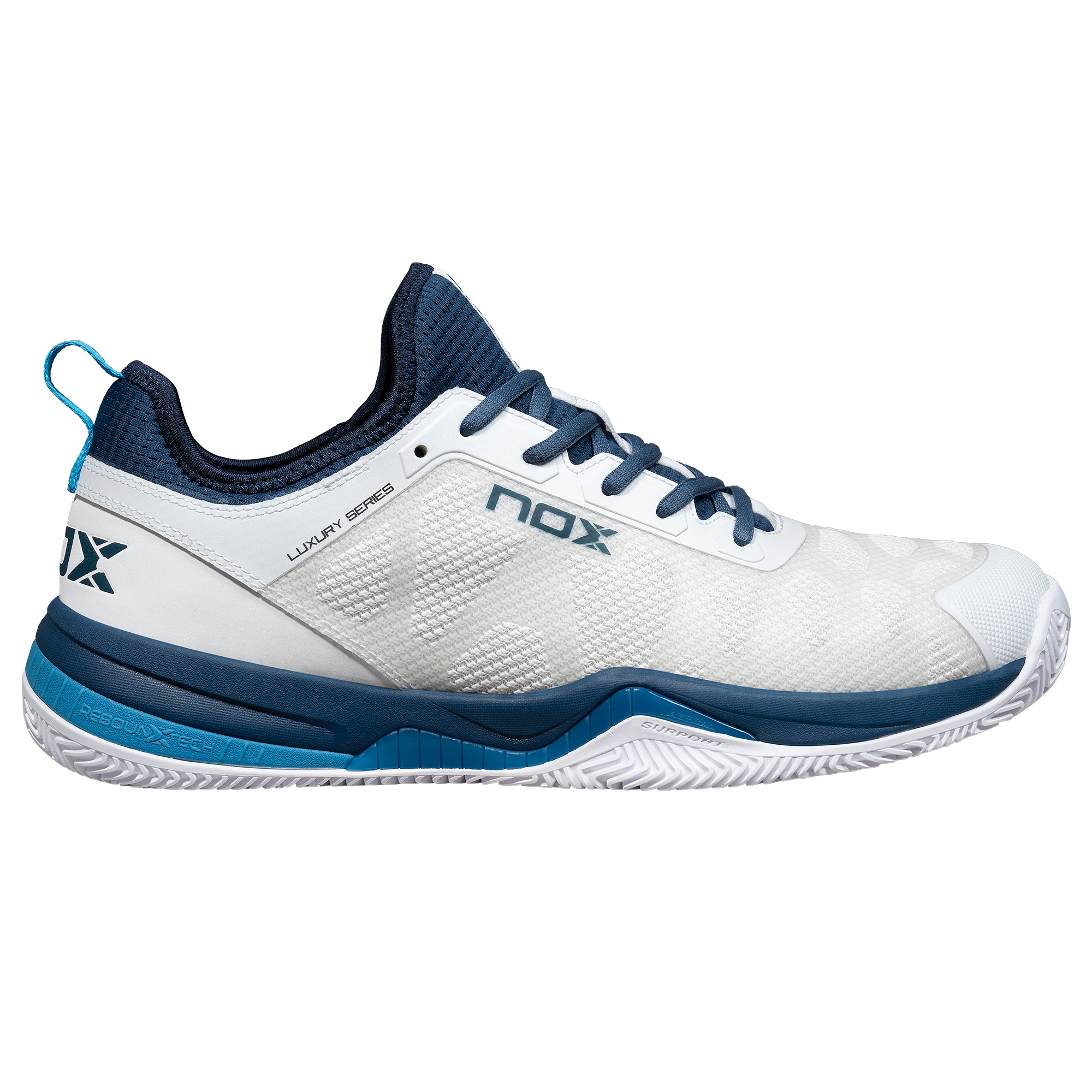 Chaussures de padel Homme Nox Nerbo Blanc/Bleu profil extérieur - Esprit Padel Shop