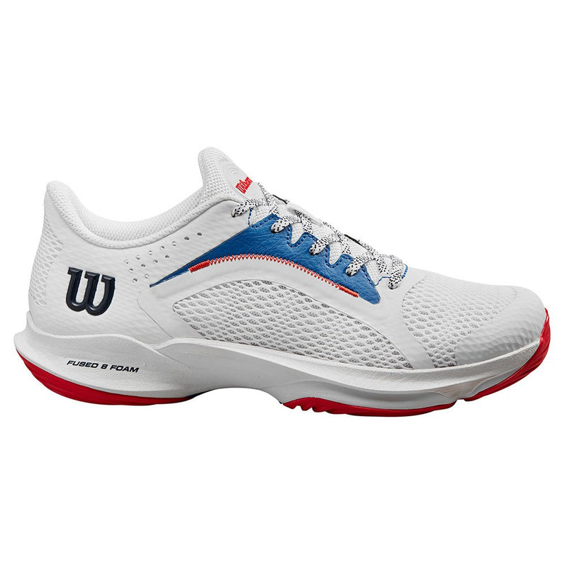 Chaussures de padel Femme Wilson Hurakn 2.0 Woman Blanc Bleu cote - Esprit Padel Shop