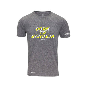 T-shirt gris avec l'intitulé "Born to Bandeja" avec des matériaux légers et respirants qui permettent une pratique agréable du padel