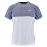 Babolat T-shirt play crew neck blanc bleu face - Esprit Padel Shop