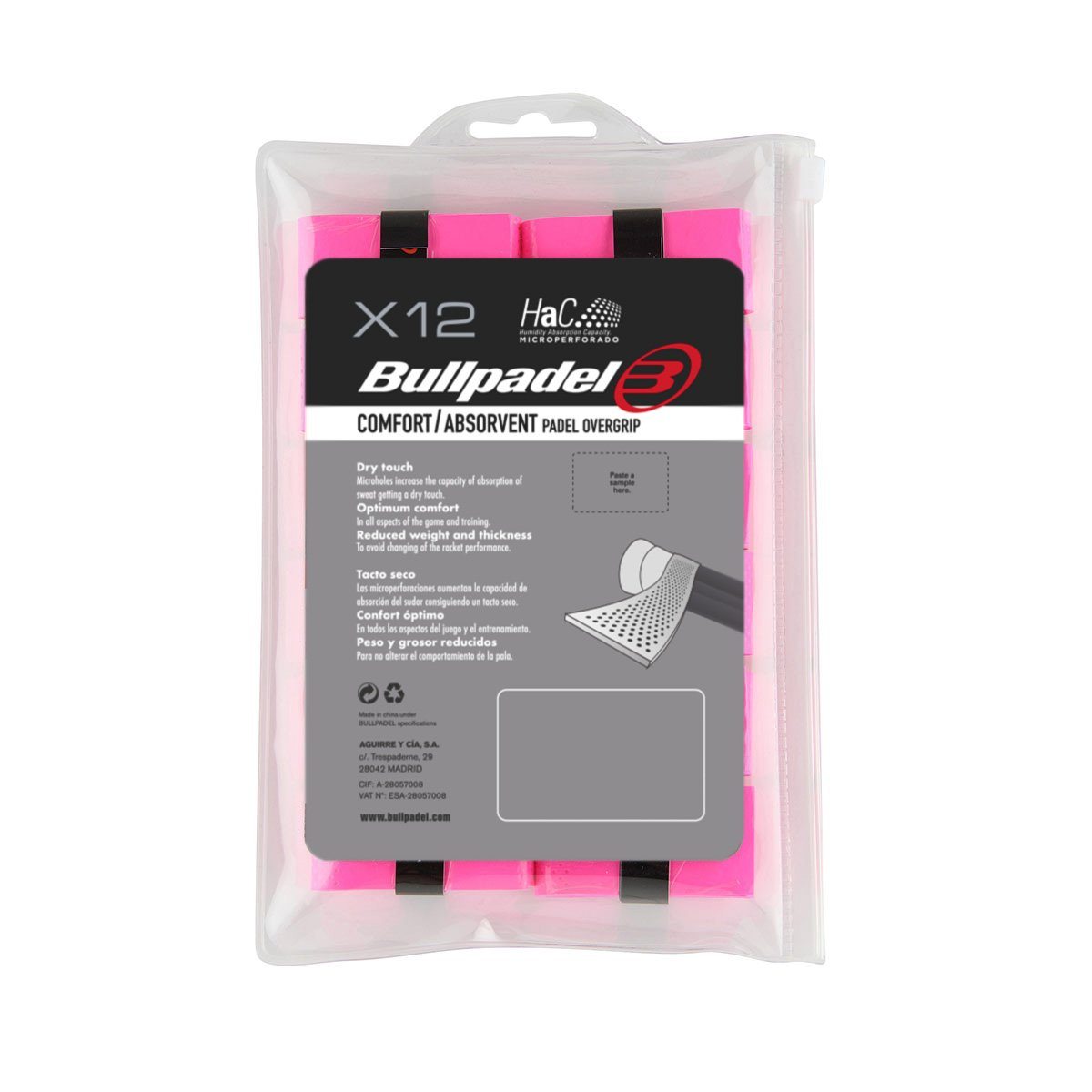 Bullpadel Comfort and Absorbent pink overgrips x12 - Esprit Padel Shop