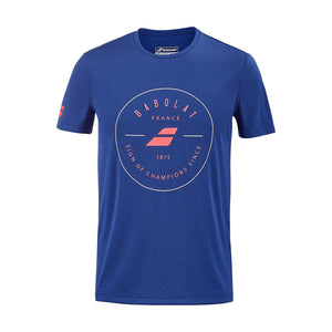 T-shirt Babolat Exercice Graphic tee bleu face - Esprit Padel Shop